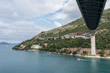 View of construction under the Franjo Tudman bridge in the Dubrovnik cruise port near the old townの写真素材