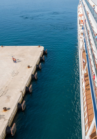 Zadar, Croatia - 23 May 2019: Workers await arrival of cruise ship in the port of Zadarのeditorial素材