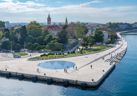 Zadar, Croatia - 23 May 2019: People on the promenade await arrival of cruise ship in the port of Zadarのeditorial素材