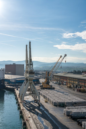 Koper, Slovenia - 24 May 2019: Cranes line the quayside in the Port of Koper in Sloveniaのeditorial素材