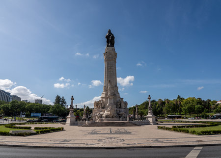 Lisbon, Portual - 9 August 2019: Statue in Marques do Pombal square in Lisboaのeditorial素材