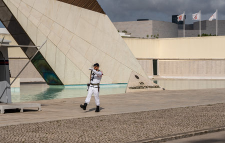 Lisbon, Portugal - 10 August 2019: Monument to soldiers lost in Overseas War near Belem, Portugalのeditorial素材