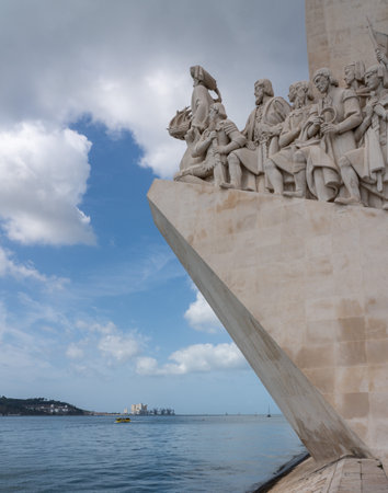 Lisbon, Portugal - 10 August 2019: Detail of the Monument of the Discoveries by River Tagus in Belem, Portugalのeditorial素材