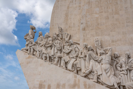Lisbon, Portugal - 10 August 2019: Detail of the Monument of the Discoveries by River Tagus in Belem, Portugalのeditorial素材