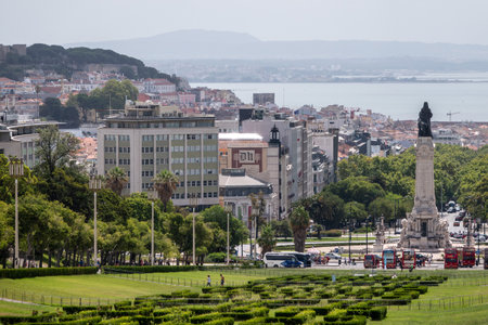 Lisbon, Portugal - 10 August 2019: View over the large Edward VII park at the end of Avenida de...