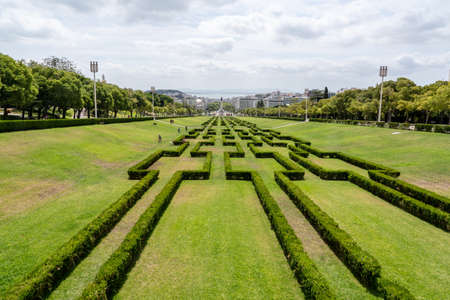 View over the large Edward VII park at the end of Avenida de Liberdade in Lisbonの写真素材