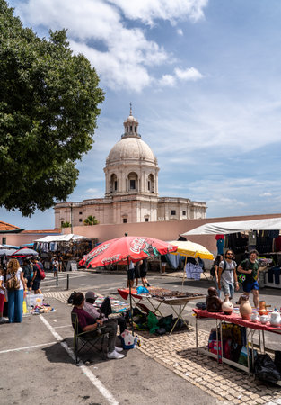 Lisbon, Portugal - 10 August 2019: Popular street market in Santa Clara near the National Pantheonのeditorial素材