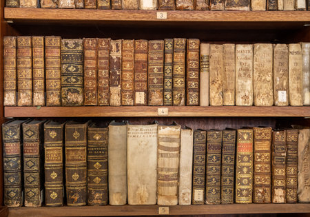 Coimbra, Portugal - 11 August 2019: Old books in the storage area of the Biblioteca Joanina of the University of Coimbraのeditorial素材