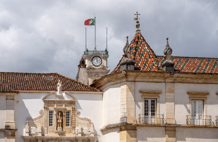 Coimbra, Portugal - 11 August 2019: Tourists on the clock tower in the main area of the University of Coimbraのeditorial素材