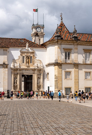 Coimbra, Portugal - 11 August 2019: Tourists enter the main area of the University of Coimbraのeditorial素材