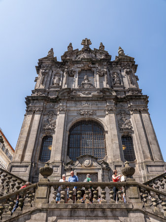 Porto, Portugal - 12 August 2019: Entrance and steps to Torres dos Clerigos church and towerのeditorial素材