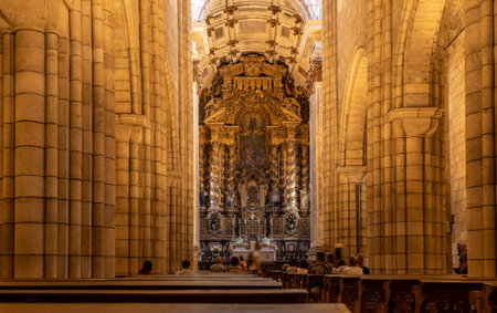 Porto, Portugal - 12 August 2019: Interior and altar of the main cathedral or Se in Oportoのeditorial素材