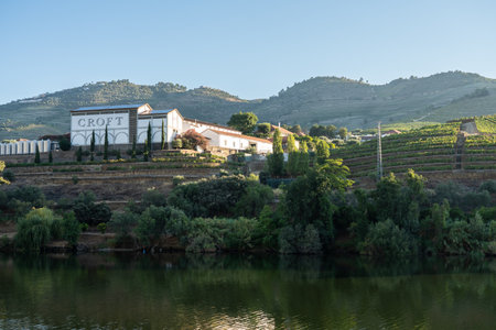Pinhao, Portugal - 14 August 2019: Croft winery building on the banks of the River Douro in Portugal near Pinhaoのeditorial素材