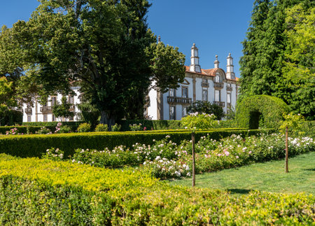 Vila Real, Portugal - 13 August 2019: Rear entrance and ornate gardens of Mateus Palace in Vila Real, Portugalのeditorial素材