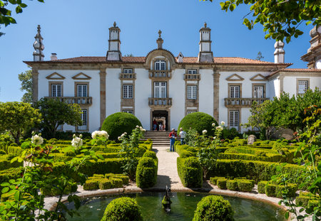 Vila Real, Portugal - 13 August 2019: Rear entrance and ornate gardens of Mateus Palace in Vila Real, Portugalのeditorial素材