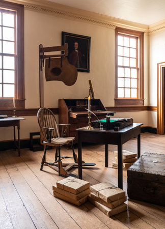 Mount Vernon, VA - 5 November 2019: Office or study in the interior of George Washingtons home at Mt Vernonのeditorial素材