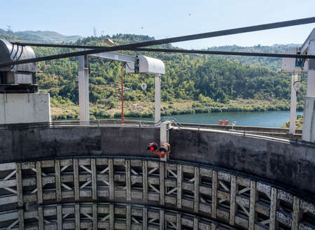 River cruise boat entering the lock of the Carrapatelo dam on River Douro