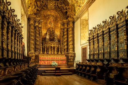 Viseu, Portugal - 19 August 2019: Interior and altar in the Se or cathedral church in the old town of Viseuのeditorial素材