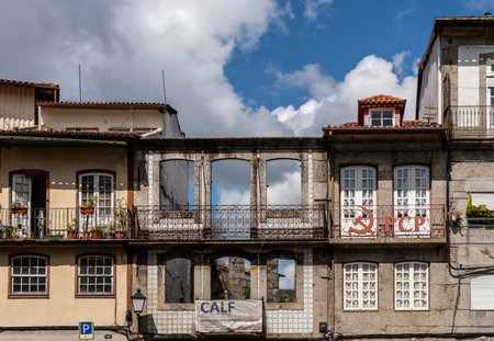 Guimaraes, Portugal - 18 August 2019: Sign for Portuguese Communist Party or PCP on old house in Guimaraesのeditorial素材