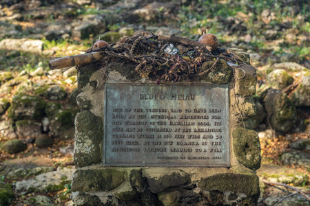 Kailua, HI - 23 January 2020: Sign at Ulupo Heiau historic hawaiian religious site near Kailuaのeditorial素材