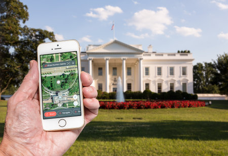Morgantown, WV - February 9, 2020: Concept of the use of what3words to find the exact location of the White House in Washington DCのeditorial素材