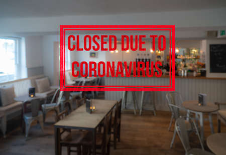 Background defocused image of interior of bar or restaurant closed due to coronavirus or covid-19の写真素材