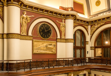 Nashville, Tennessee - 28 June 2021: Ornate restoration work inside the old Union Station in...