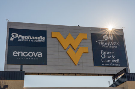 Morgantown, WV - 20 December 2021: Entrance sign to Milan Puskar WVU Mountaineers football stadium...