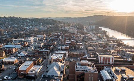 Morgantown, WV - 4 January 2022: Aerial view of downtown Morgantown in the late afternoon in West Virginiaのeditorial素材