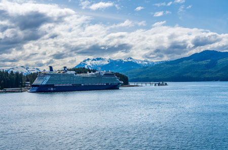 Hoonah, AK - 7 June 2022: Celebrity Eclipse cruise ship docked at Icy Strait Point Alaskaのeditorial素材