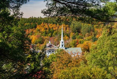 View of Stowe from overlook known as Sunset rock in the Vermont fallの写真素材