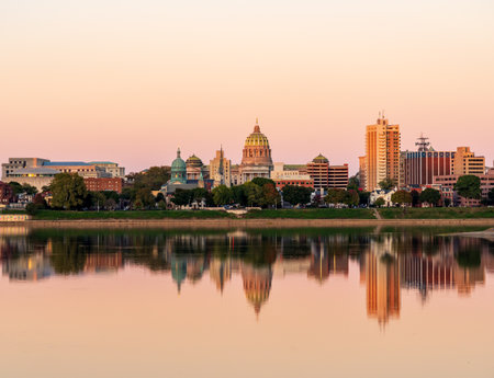 State capitol in cityscape of Harrisburg in Pennsylvaniaの写真素材