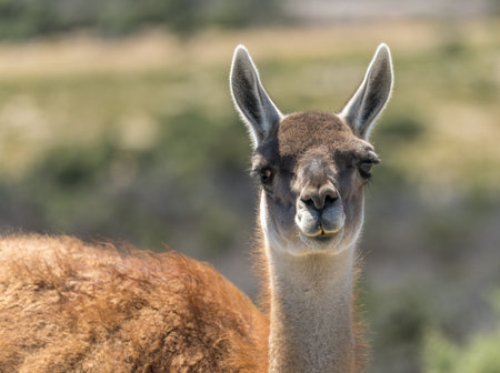 Profile portrait of Guanacos in the magellanic penguin sanctuary in Punta Tomboの写真素材