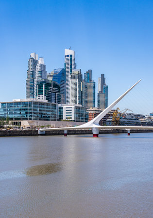 Footbridge and modern offices and apartments in Puerto Madero district of Buenos Airesの写真素材