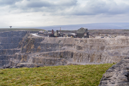 High limestone quarry of Coldstones on Greenhow Hill in Nidderdale Yorkshireの写真素材