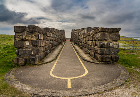 Coldstones Cut structure leads to viewing platform over the quarry in Nidderdale Yorkshireの写真素材