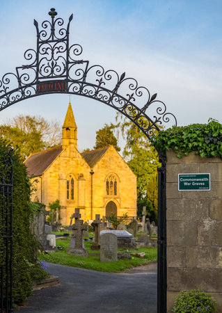 Entrance gate to graveyard with war graves on Swan Hill Ellesmere Shropshireの写真素材