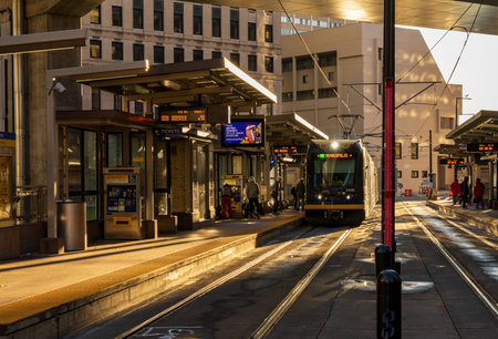 St. Paul, MN - 14 October 2023: Metro Transit rail car to Minneapolis in Central Station in Downtown Saint Paulのeditorial素材