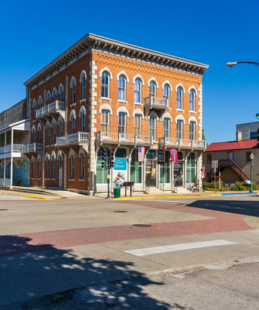 Decorah, IA - 16 October 2023: Main building of the Vesterheim Norwegian American Museum on the town main street in Iowaのeditorial素材