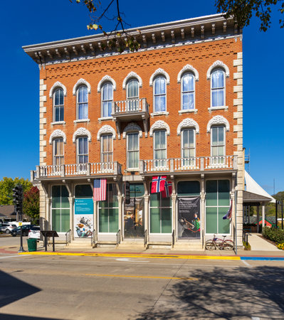 Decorah, IA - 16 October 2023: Main building of the Vesterheim Norwegian American Museum on the town main street in Iowaのeditorial素材