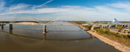 Memphis, TN - 23 October 2023: Panoramic view of Memphis Tennessee with Hernando de Soto bridge and Memphis Pyramidのeditorial素材