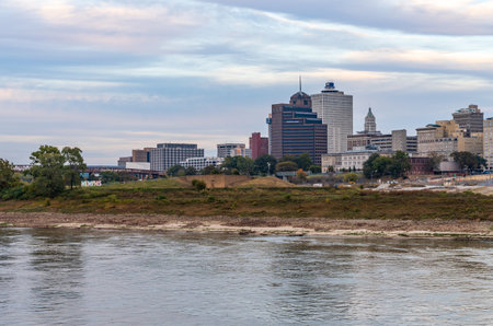 Memphis, TN - 23 October 2023: Memphis Tennessee cityscape with low water levels in the Mississippi riverのeditorial素材