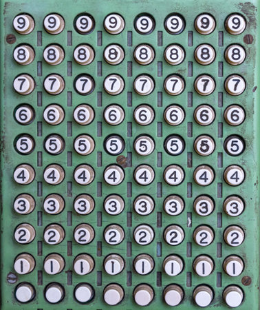 Simple layout of the number keys on antique mechanical calculator or accounting machineの写真素材