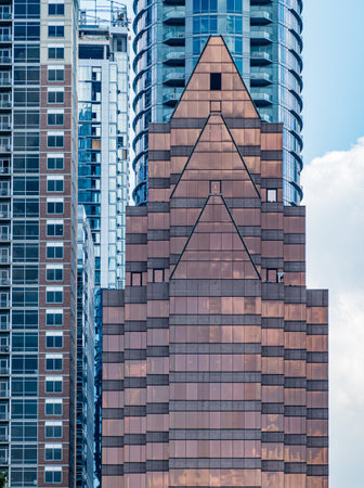 Abstract pattern of skyscrapers of Austin Texas seen from South Congress Avenue bridge over river