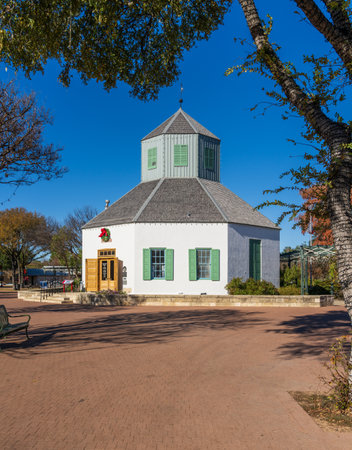 Vereins Kirche rebuilt church now a museum in the historic city of Fredericksburg in Texasの写真素材