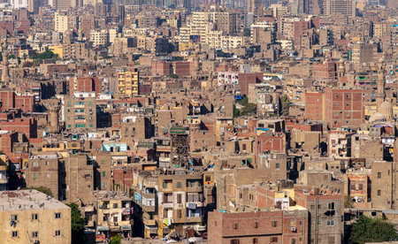 Detailed view of the cityscape and housing of Cairo in Egypt from the Citadelの写真素材