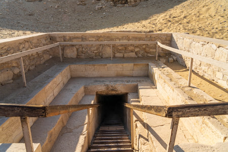 Steps into the tomb of King Teti in the Necropolis of Sakkara near Cairo Egyptの写真素材