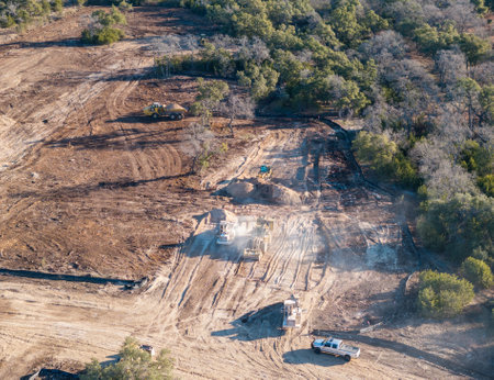 Drone view of construction site being cleared of trees in preparation of expansion of Georgetown over-55 communityの写真素材