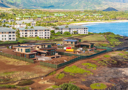onstruction of new luxury homes on the cliff edge in Koloa and Poipuの写真素材