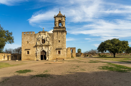 Ornate carved entrance to Mission San Jose church near San Antonio, Texasの写真素材